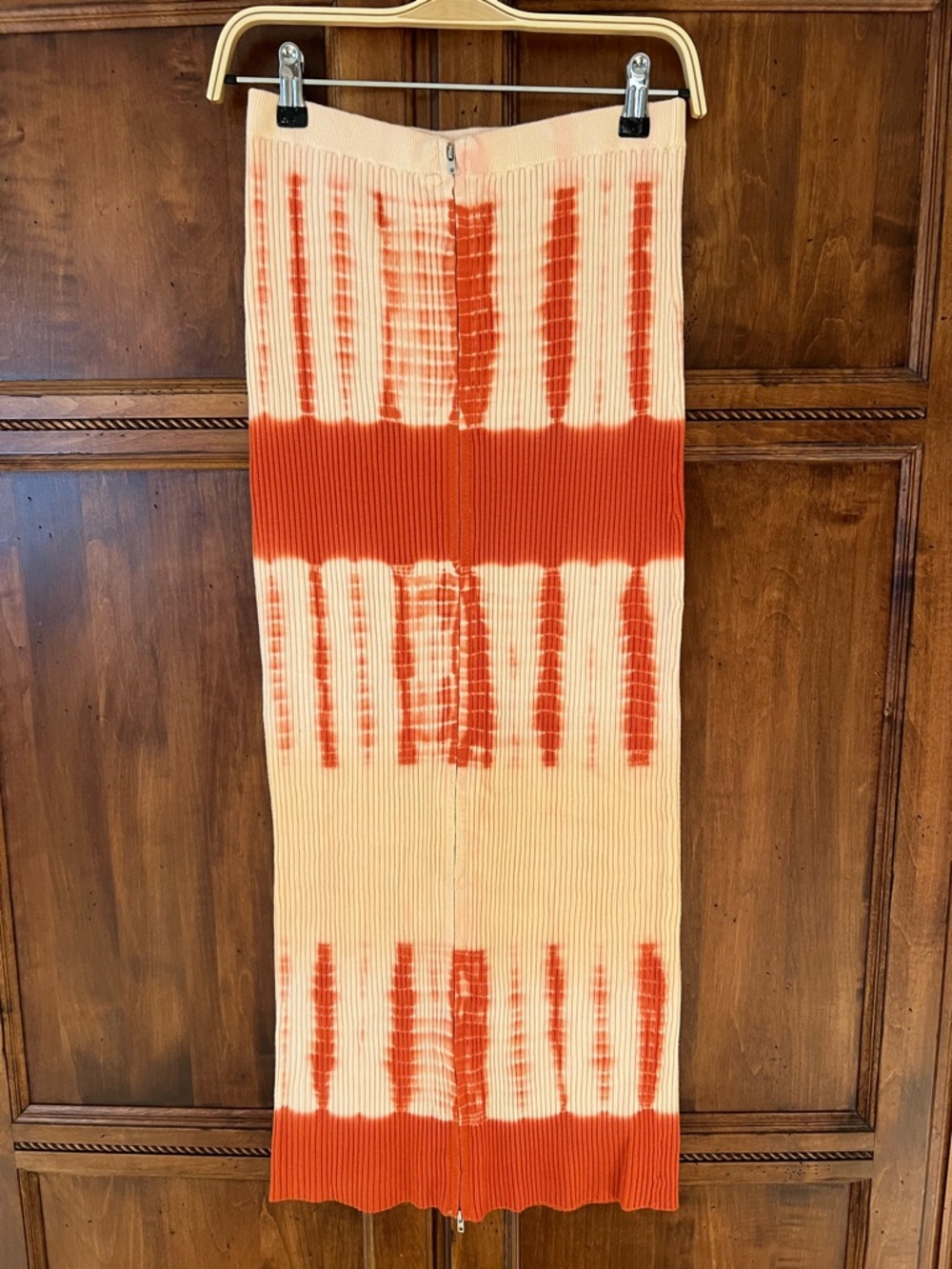 Storia Tie-Dye Ribbed Knit Maxi Skirt | Orange | Size M |Like New | Cool Zipper